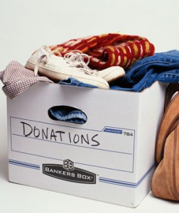 a box full of clothes to be donated.