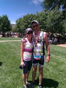 a man and a woman who just finished running a marathon