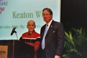 Bekins Chairman, Stephen Burns with Keaton White, who inspired Keaton's Korral at Give Kids The World Village