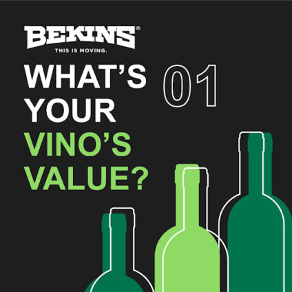 Wine bottle graphic with the words "what's your vino's value?"