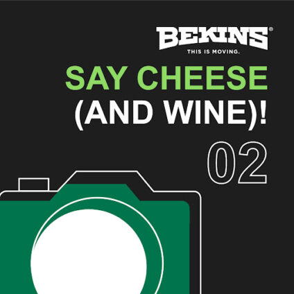 Camera graphic with the words "say cheese (and wine)!"