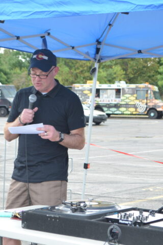 DJ Booth at Bekins Truck Pull for GKTW and Move For Hunger