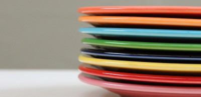 colorful dishes stacked 