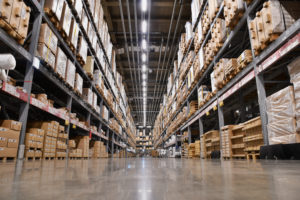 Warehouse full of cardboard boxes.