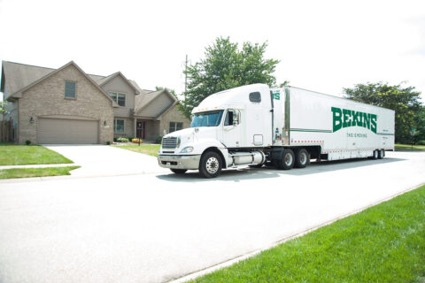 bekins moving truck outside home