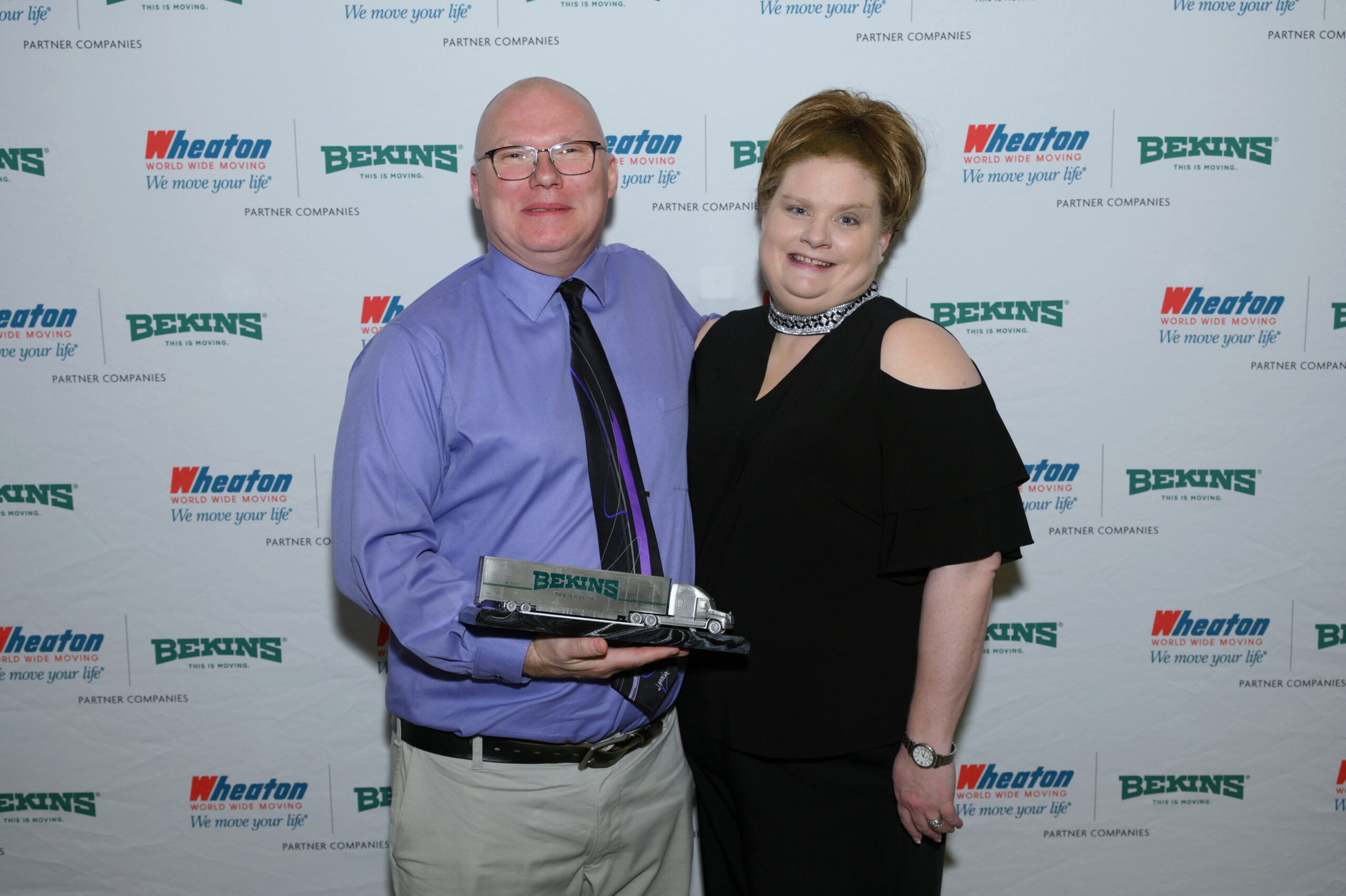 Anthony Paluch, one of the 2022 Bekins Drivers of the Year, and his wife at the awards ceremony