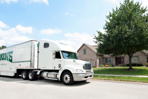 bekins moving truck outside home