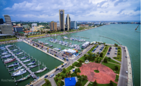 Bird's eye view of Corpus Christi, Texas.