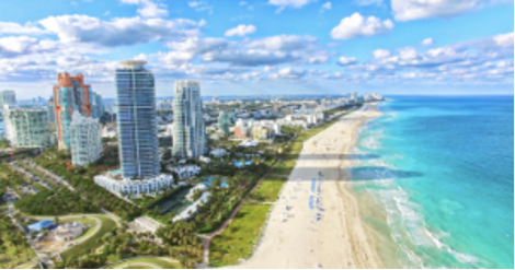 Water and the shoreline of Miami, Florida.