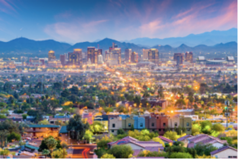 Downtown Phoenix, AZ at sunset.