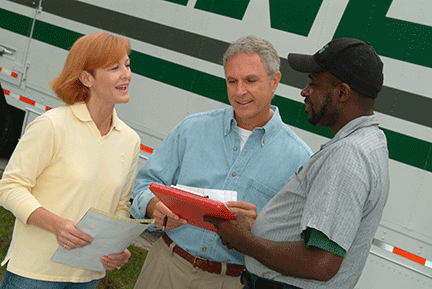 3 adults talking