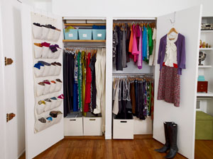 organized open closet