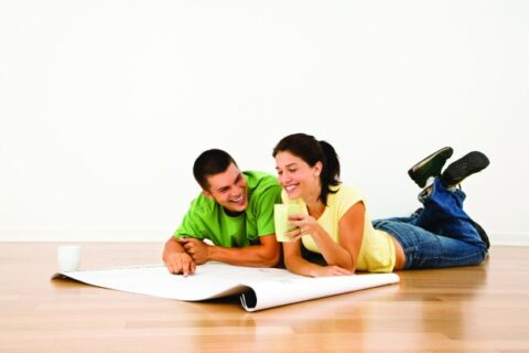 couple looking at a floorplan