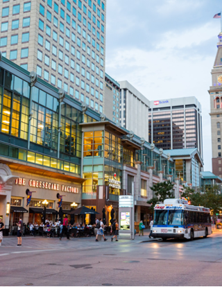 Views of the main shopping street 16th Street in Denver