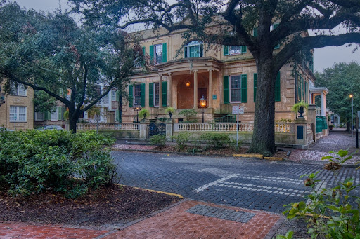 A street view of an old building.