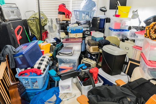 Cluttered living room.