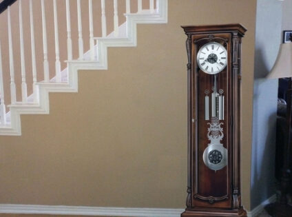 A grandfather clock in a home.